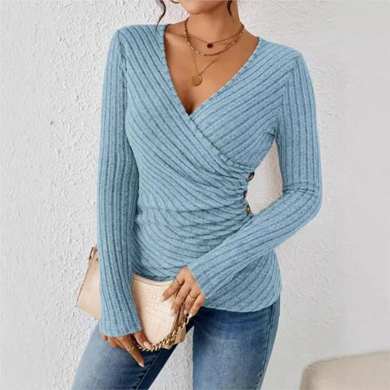Blusa cruzada de manga larga para mujer