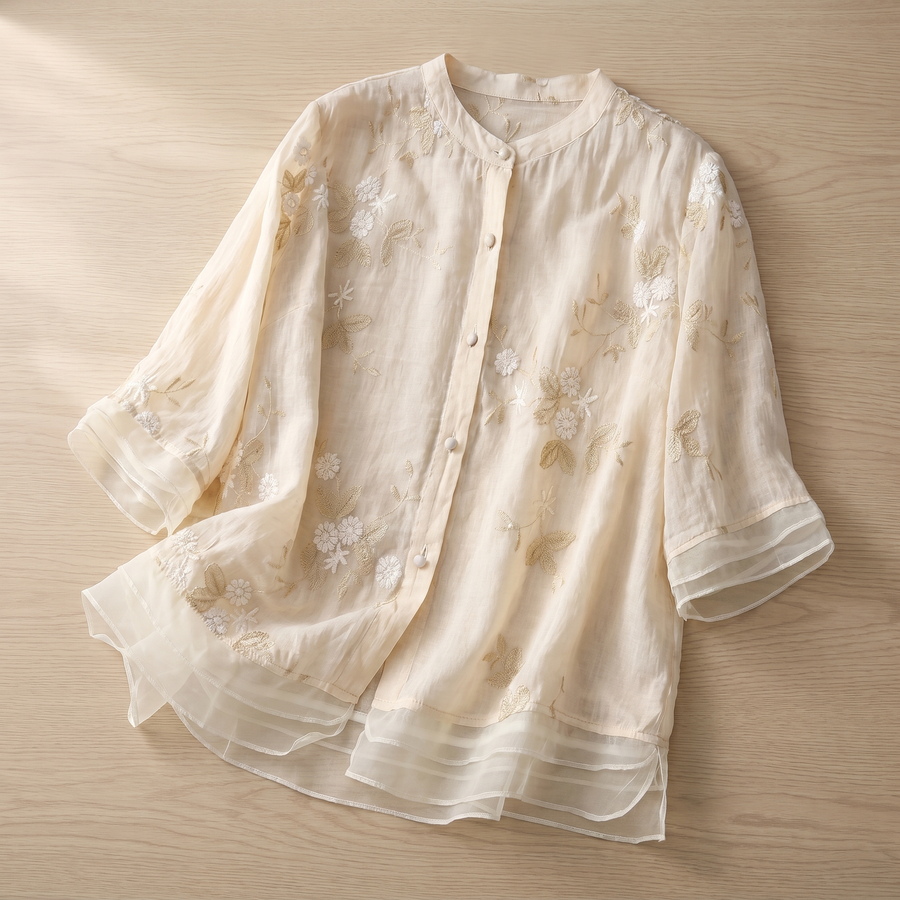 Blusa de algodón con bordado floral para mujer | Parte superior ligera de verano con corte holgado