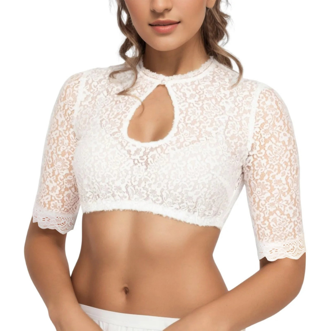 Blusa de dirndl blanca para mujer de ajuste cómodo – Ideal para fiestas