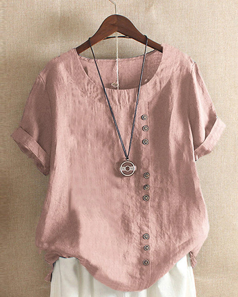 Blusa de manga corta con botones para mujer