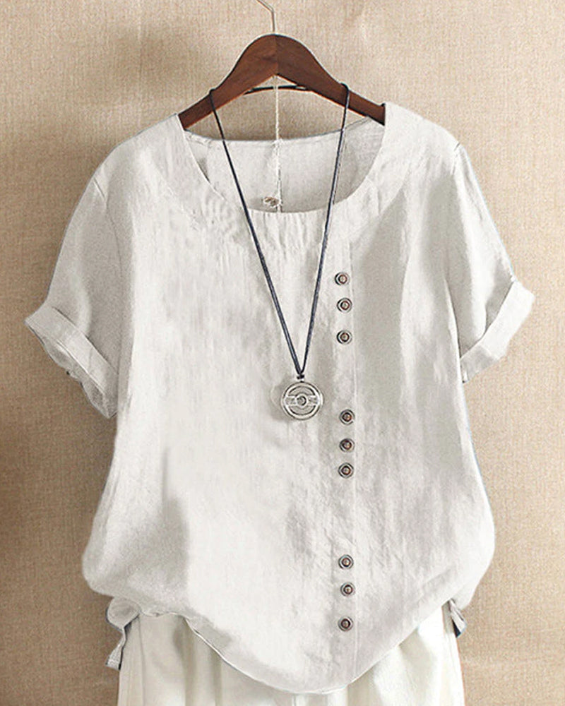 Blusa de manga corta con botones para mujer