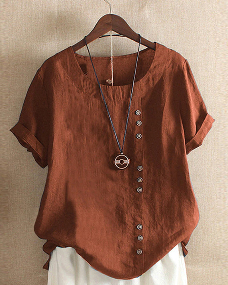 Blusa de manga corta con botones para mujer