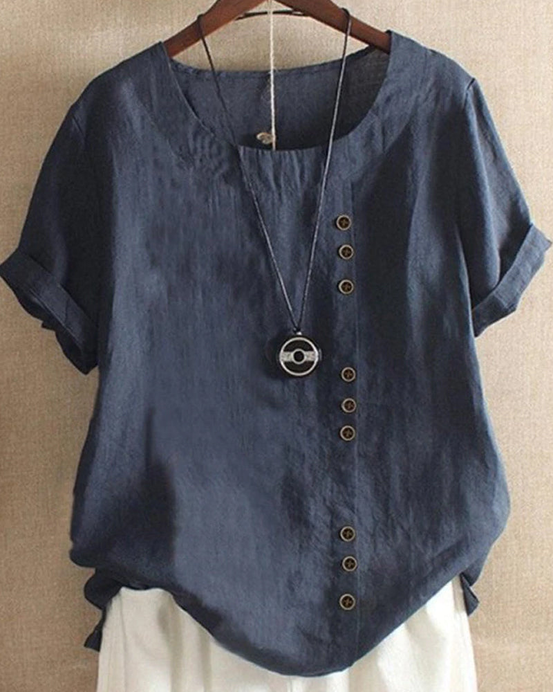 Blusa de manga corta con botones para mujer