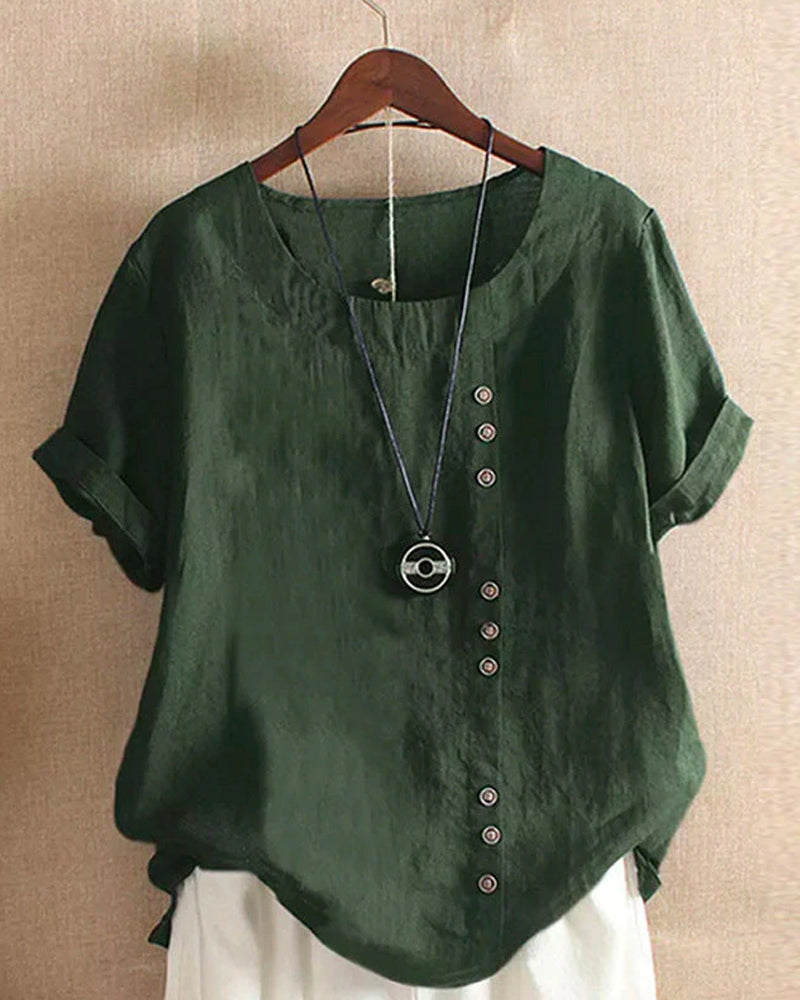 Blusa de manga corta con botones para mujer