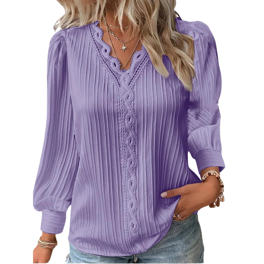 Blusa de mujer con cuello en V y encaje
