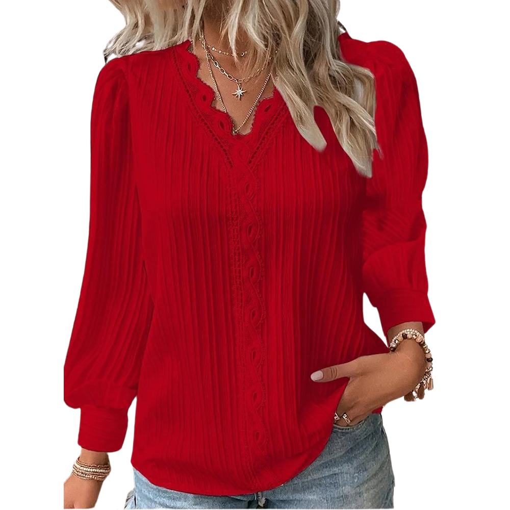 Blusa de mujer con cuello en V y encaje