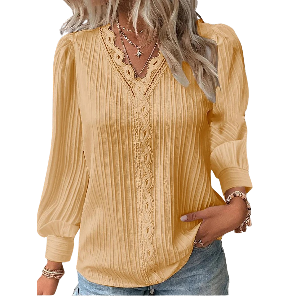 Blusa de mujer con cuello en V y encaje