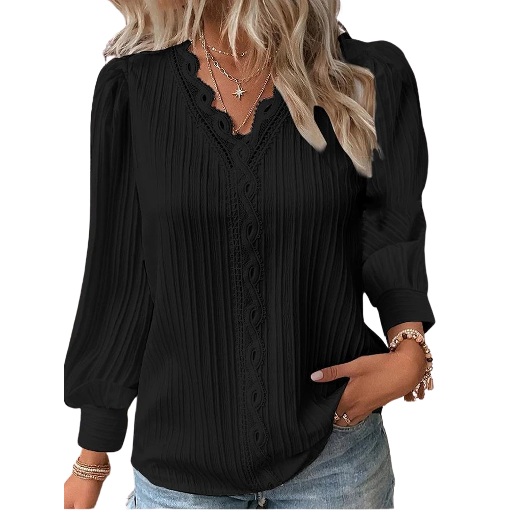 Blusa de mujer con cuello en V y encaje