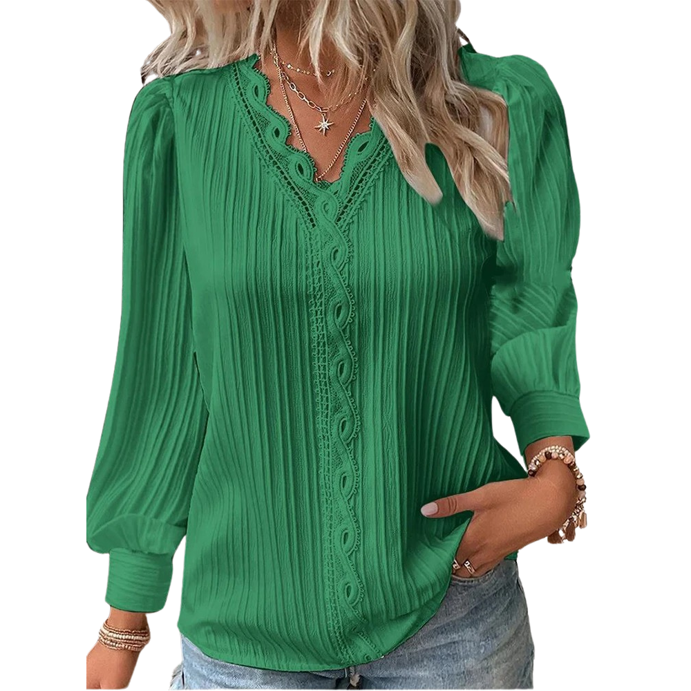 Blusa de mujer con cuello en V y encaje