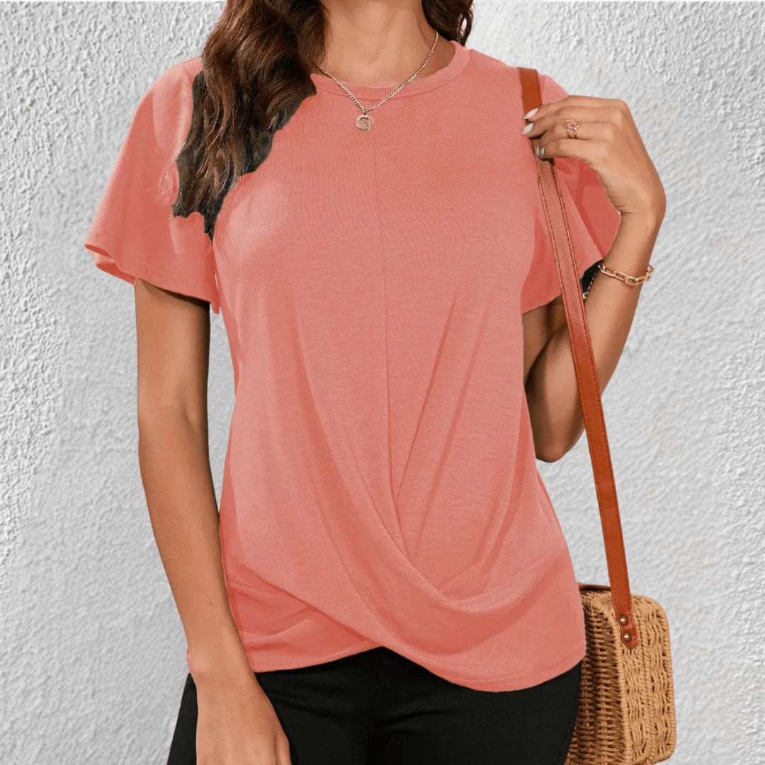 Blusa de mujer con cuello redondo y control de abdomen