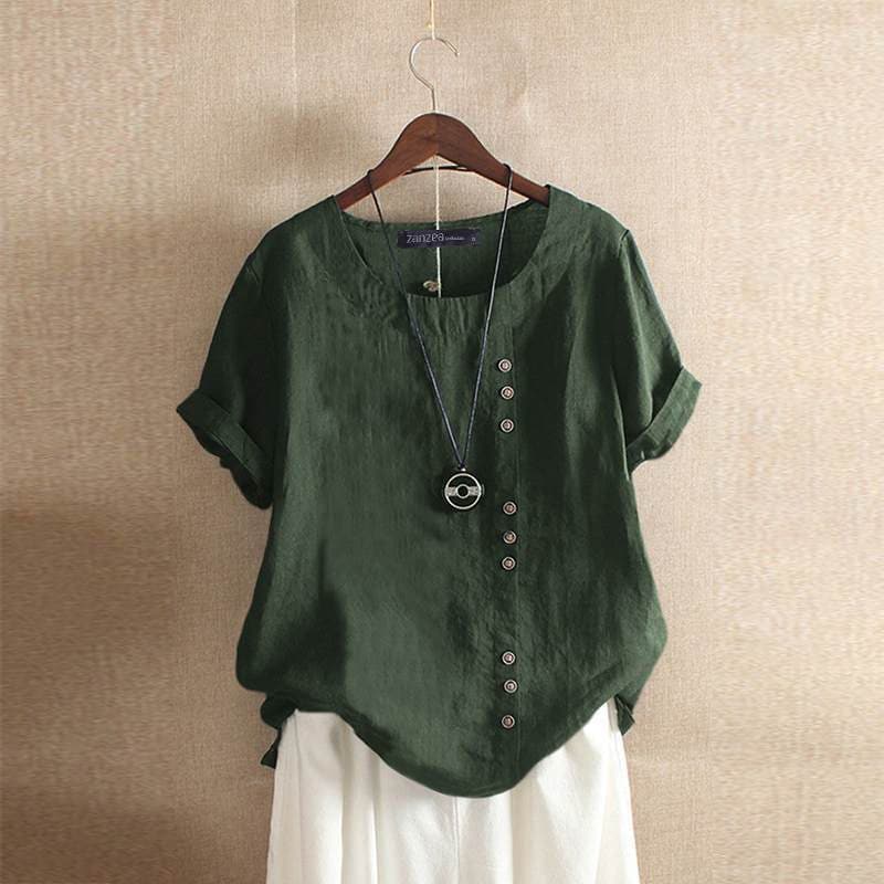 Blusa de mujer de manga corta y cierre de botones