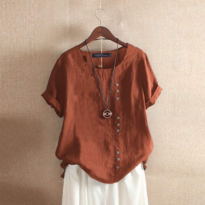 Blusa de mujer de manga corta y cierre de botones