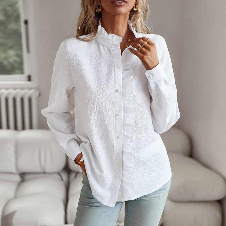 Blusa de mujer de manga larga con volantes