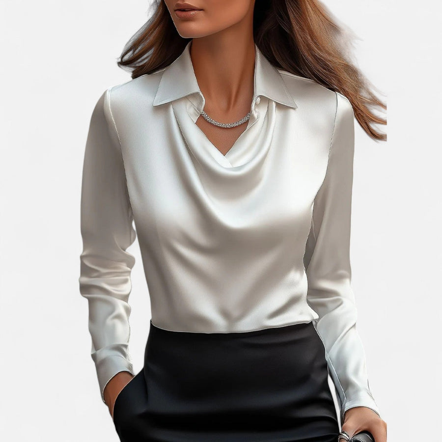 Blusa de Satén para Mujer con Escote Drapeado – Elegancia Refinada, Estilo Atemporal