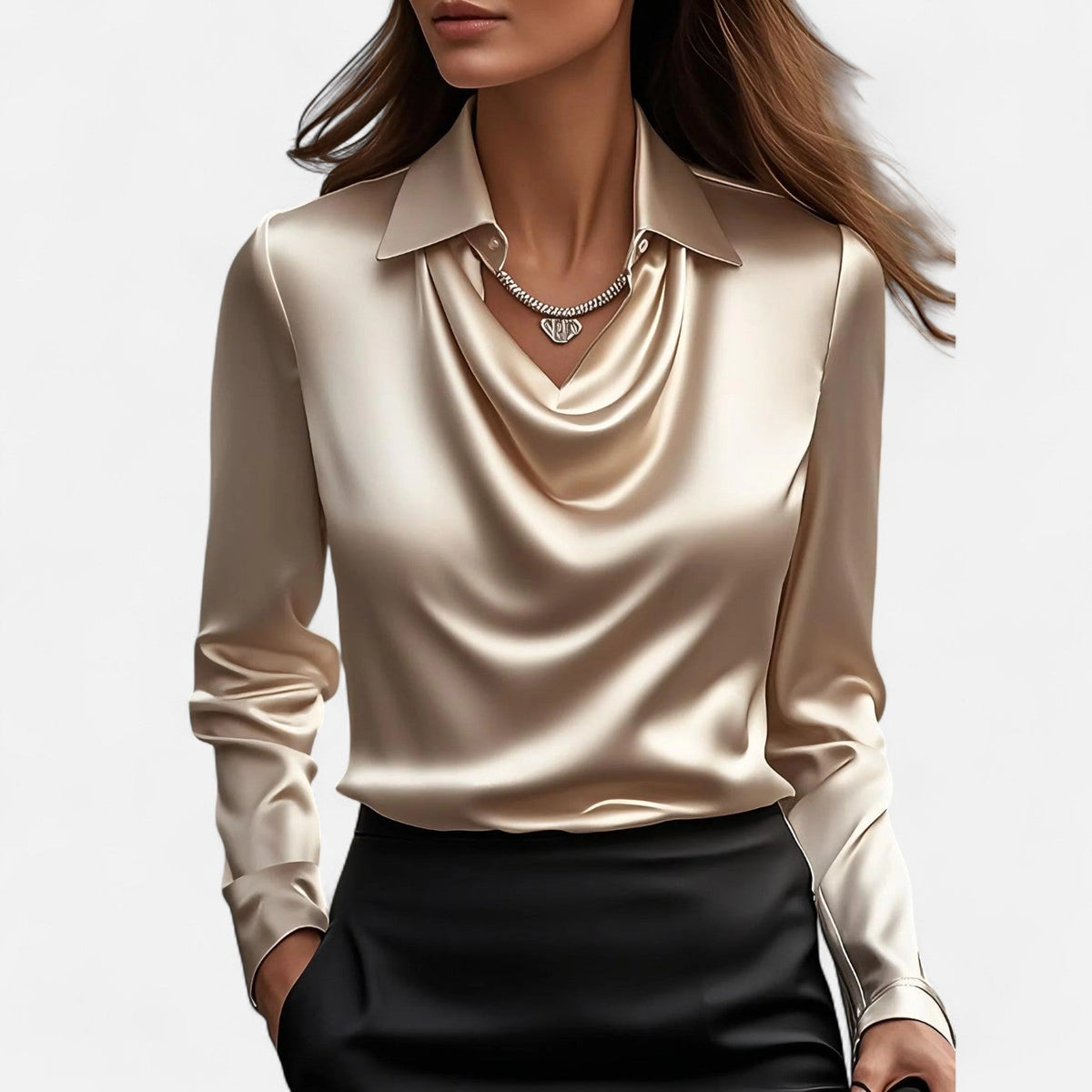 Blusa de Satén para Mujer con Escote Drapeado – Elegancia Refinada, Estilo Atemporal