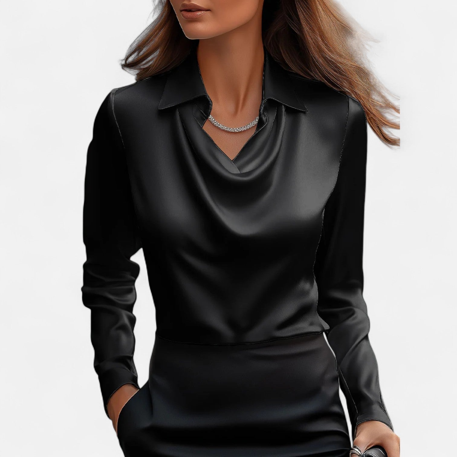 Blusa de Satén para Mujer con Escote Drapeado – Elegancia Refinada, Estilo Atemporal