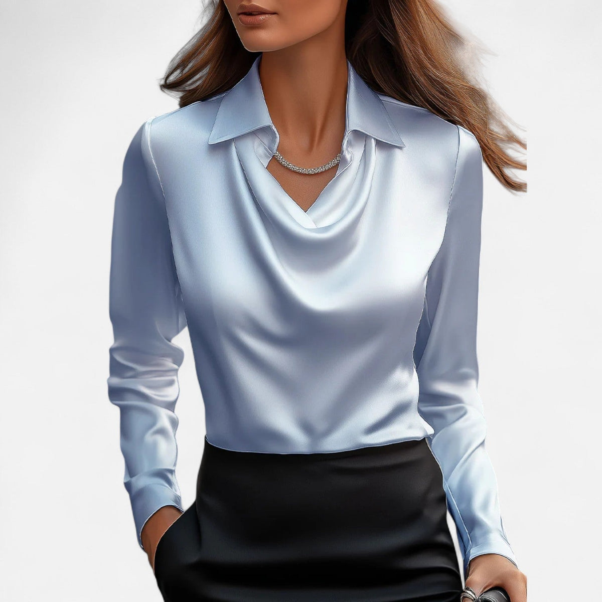 Blusa de Satén para Mujer con Escote Drapeado – Elegancia Refinada, Estilo Atemporal
