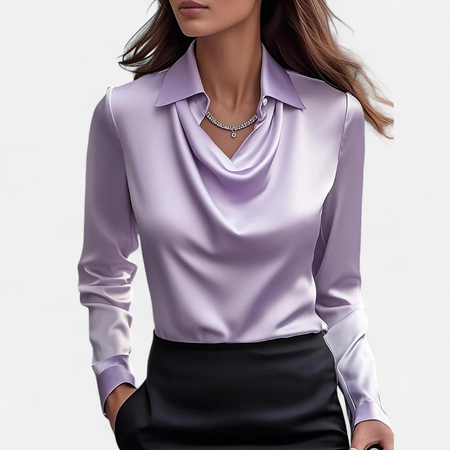 Blusa de Satén para Mujer con Escote Drapeado – Elegancia Refinada, Estilo Atemporal
