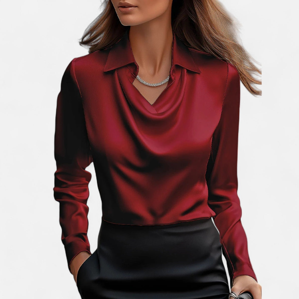 Blusa de Satén para Mujer con Escote Drapeado – Elegancia Refinada, Estilo Atemporal