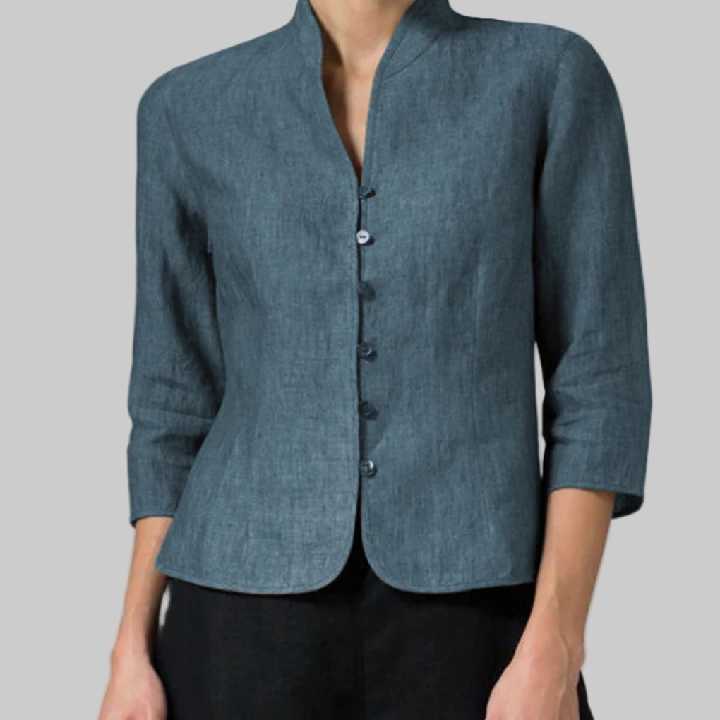 Blusa elegante para mujer con cuello mao