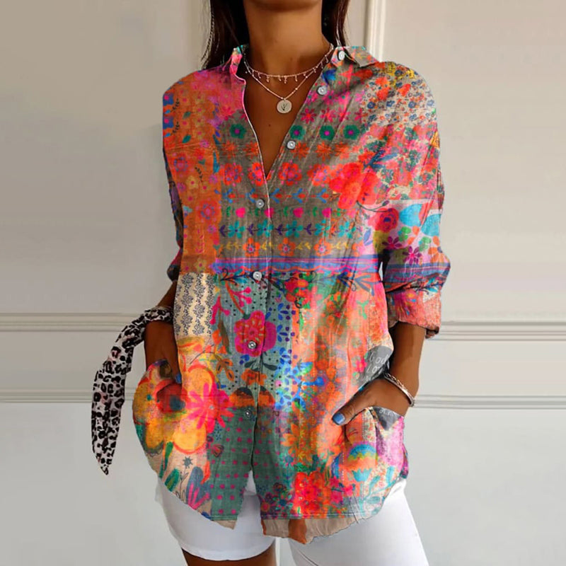 Blusa estampada de manga larga para mujer