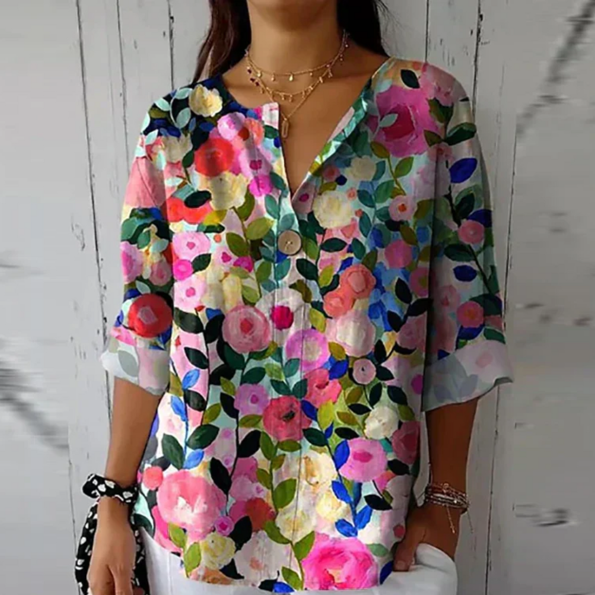 Blusa floral con manga 3/4
