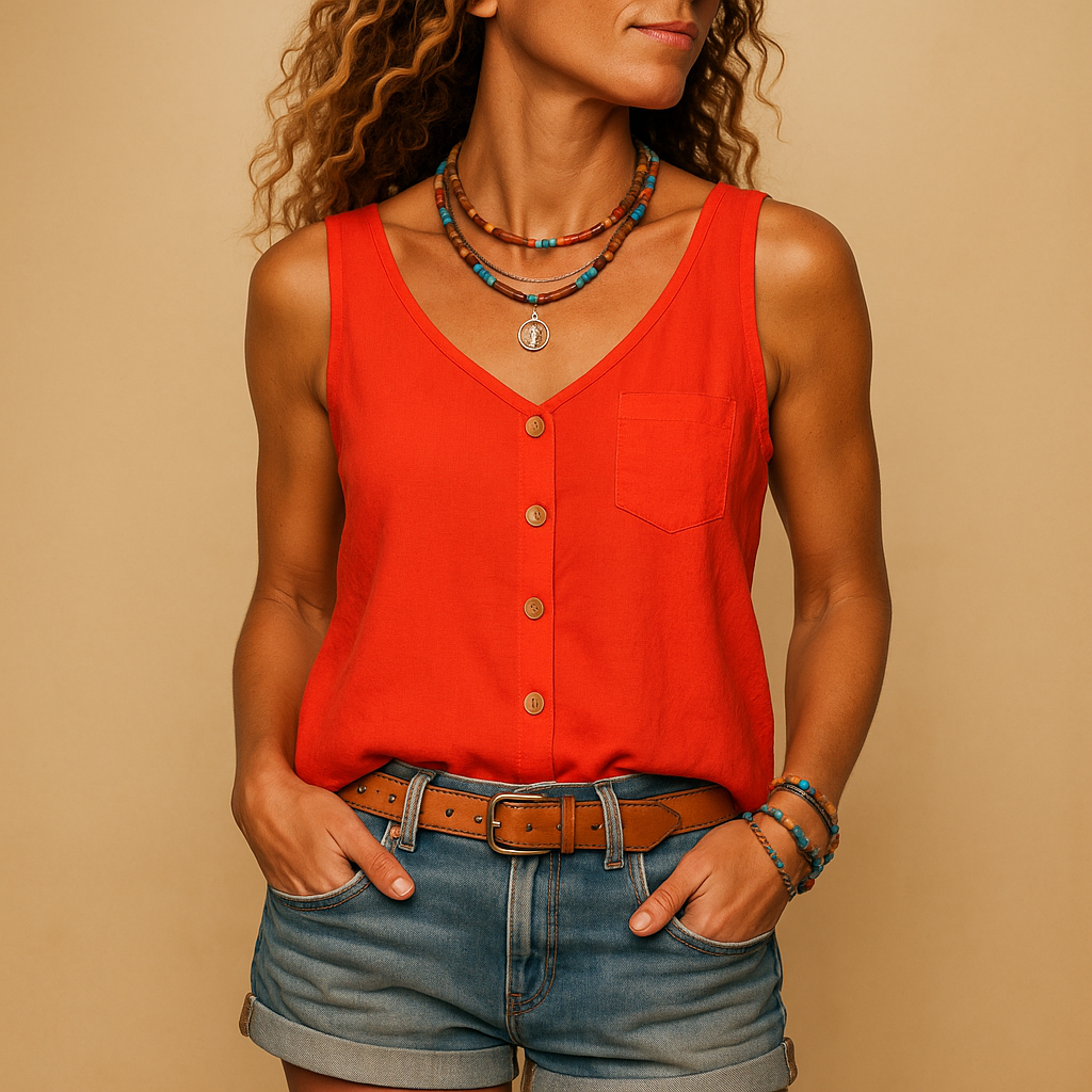 Blusa ligera sin mangas con botones