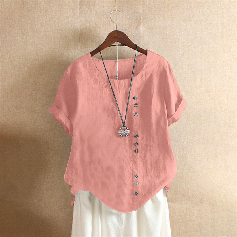 Blusa monocromática de manga corta y cuello redondo