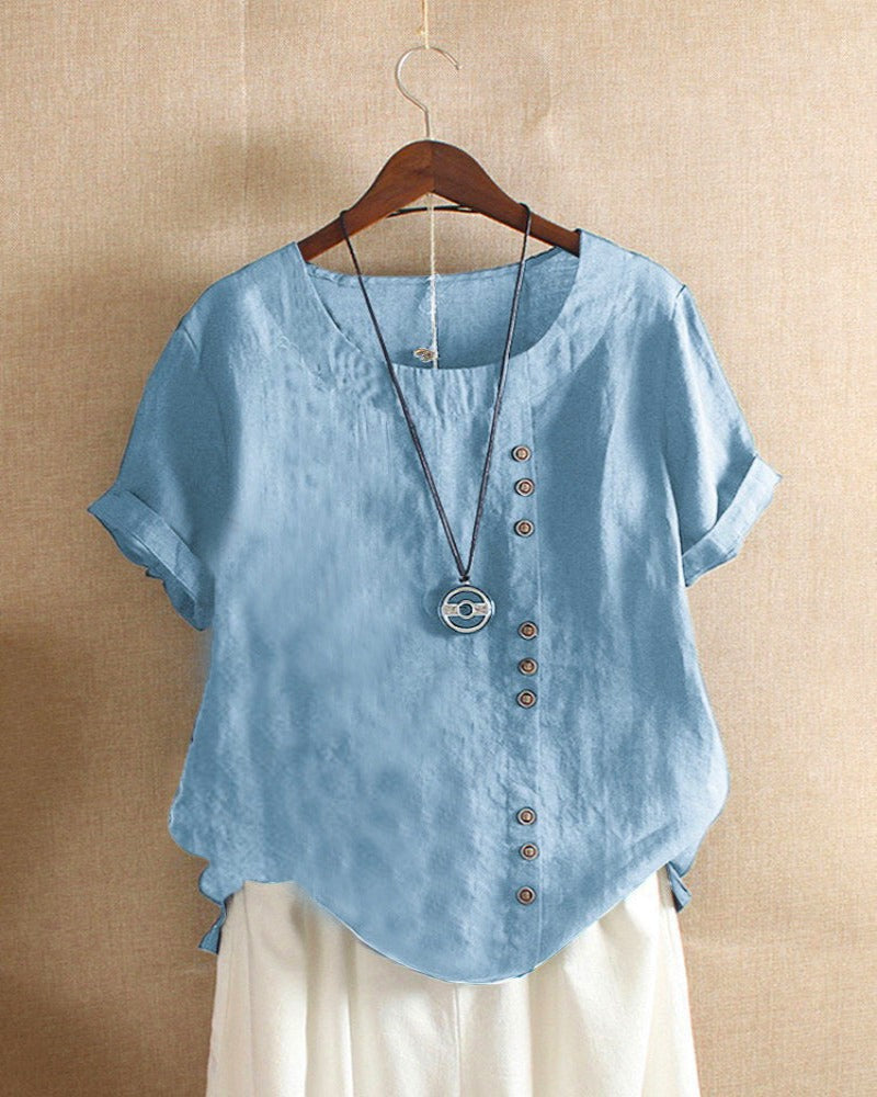 Blusa monocromática de manga corta y cuello redondo