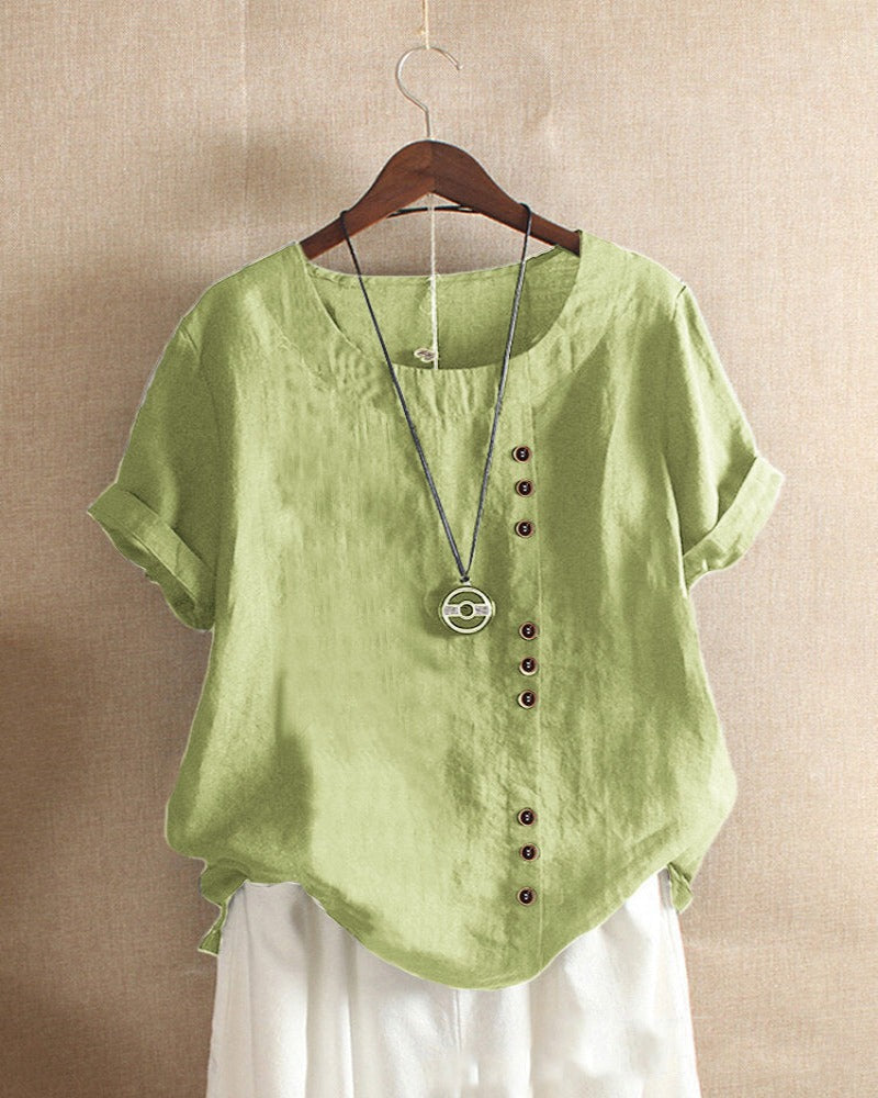 Blusa monocromática de manga corta y cuello redondo