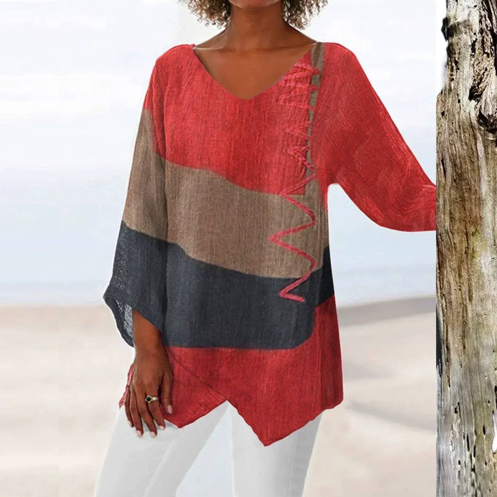 Blusa para mujer color block de manga larga