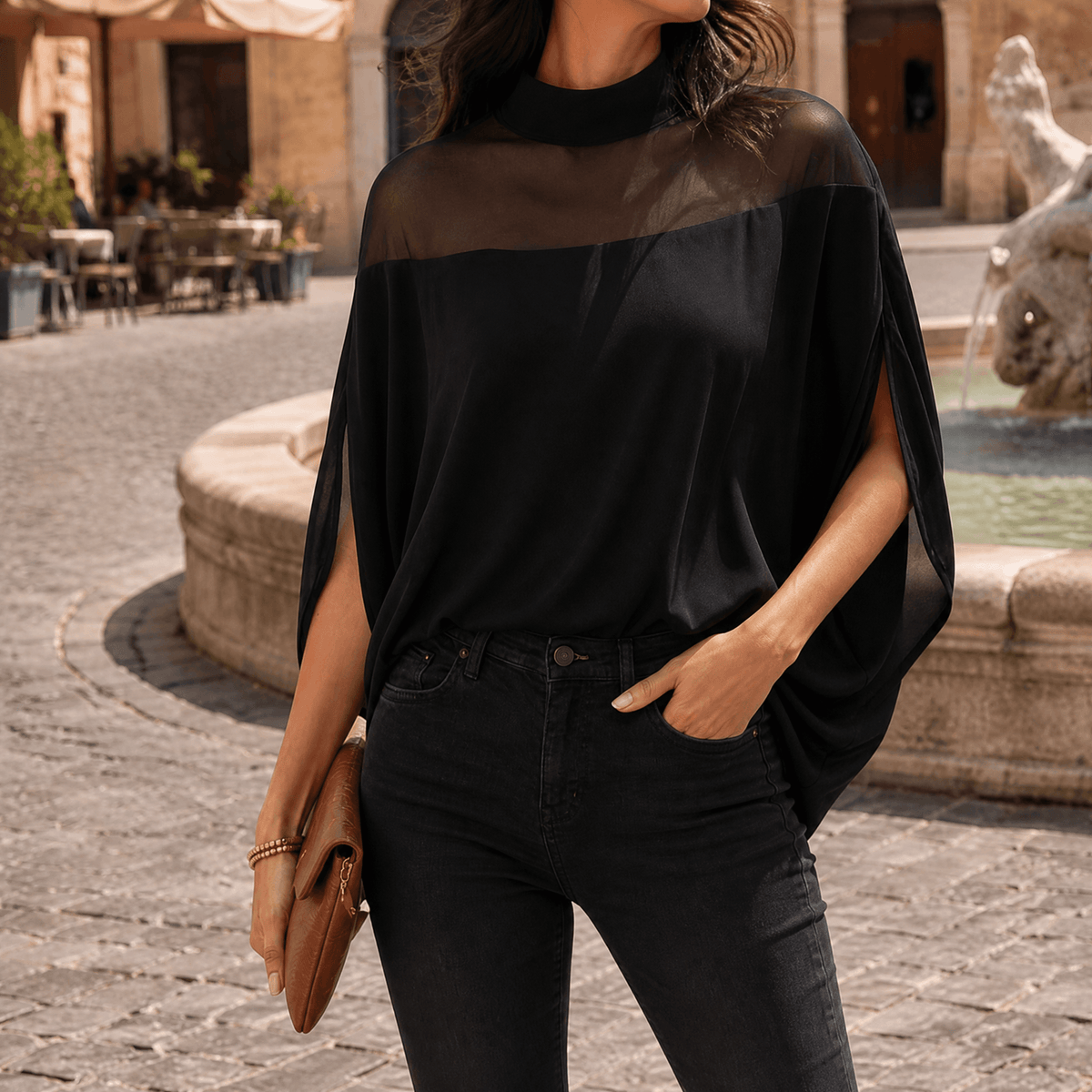 Blusa para mujer con canesú y manga murciélago
