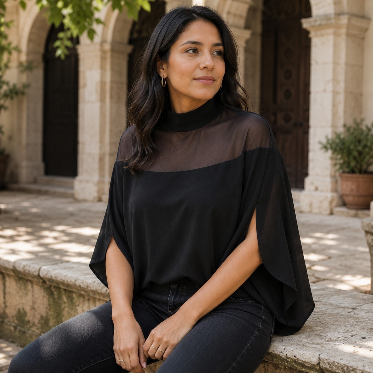 Blusa para mujer con canesú y manga murciélago