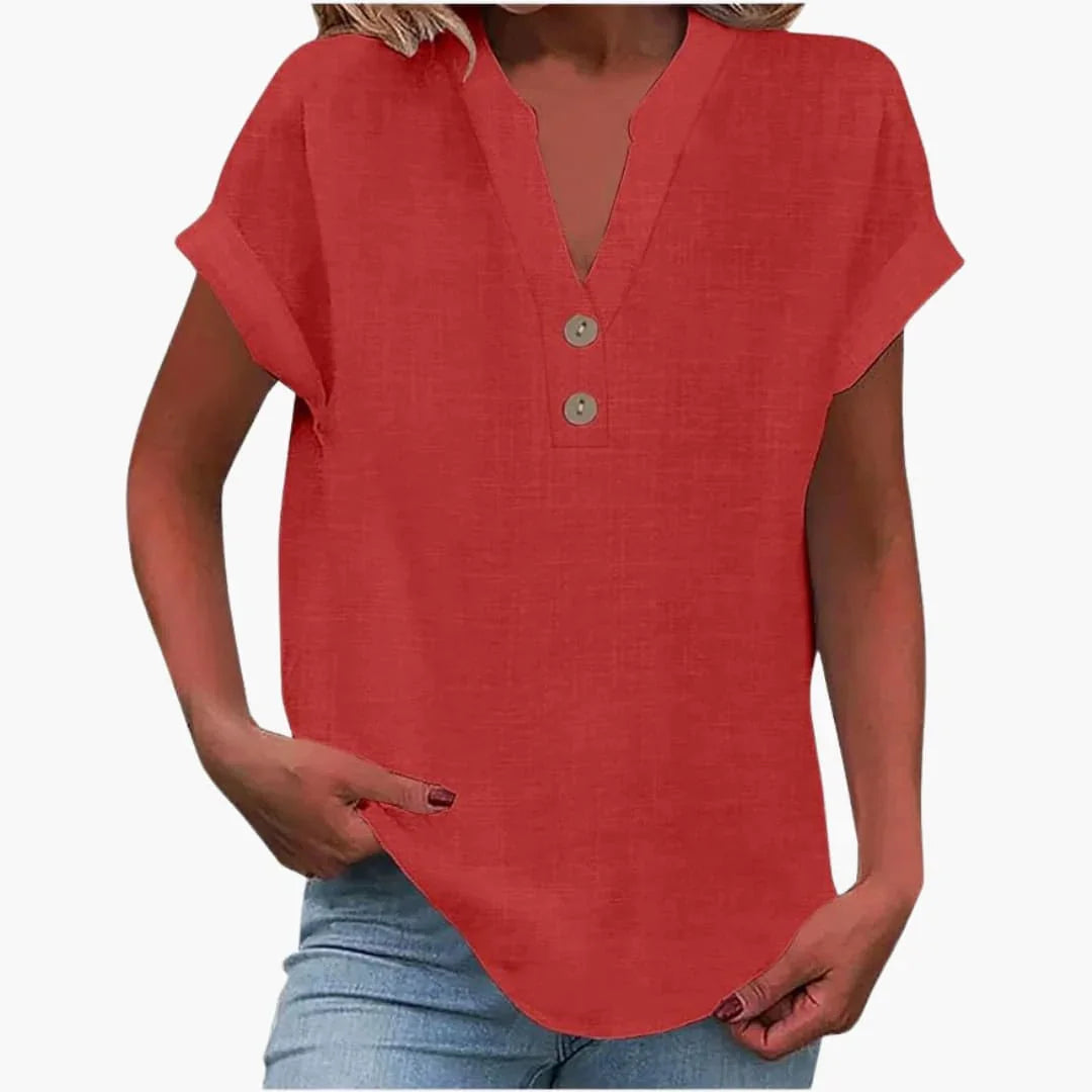 Blusa para mujer con escote en V y manga corta