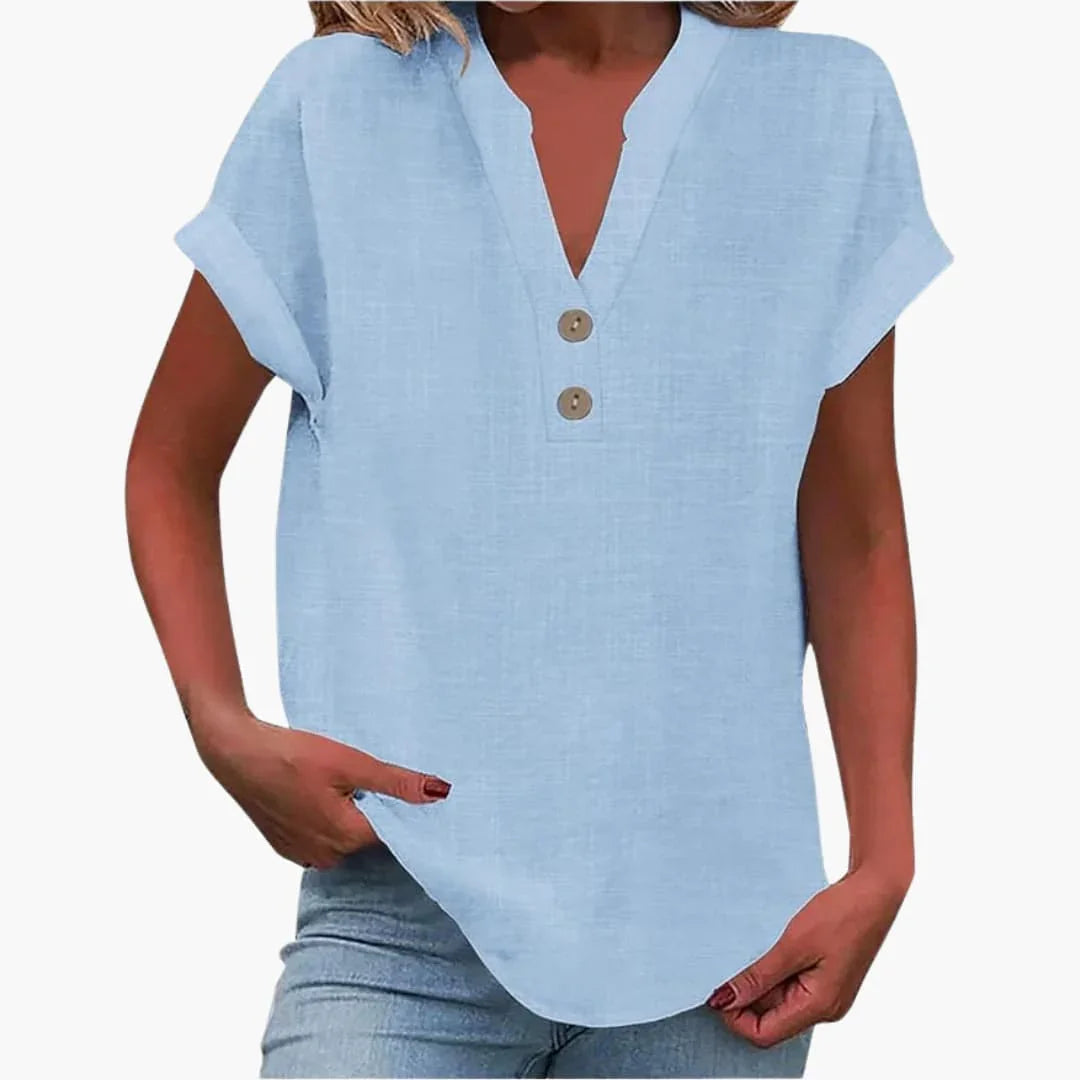 Blusa para mujer con escote en V y manga corta