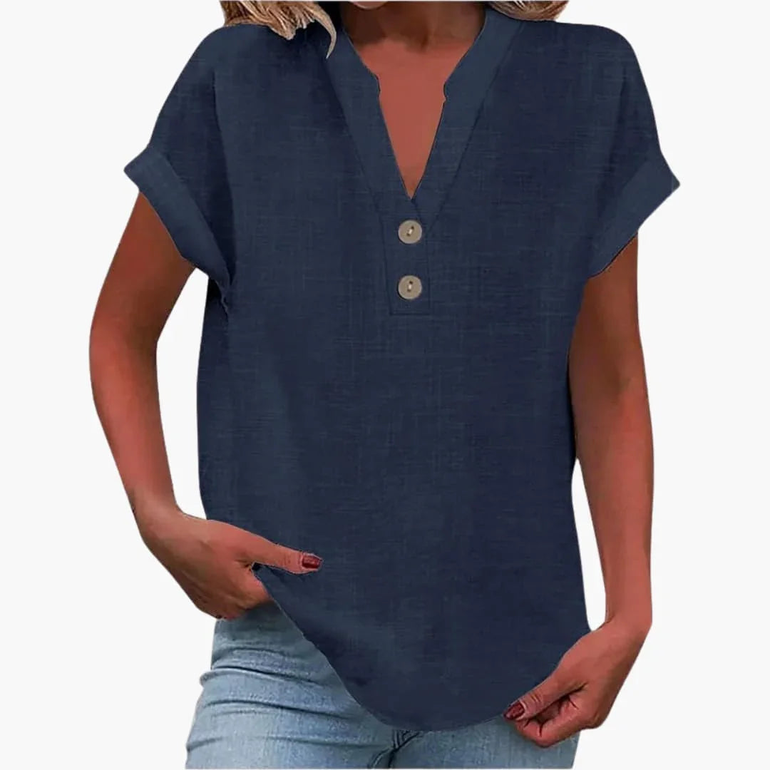 Blusa para mujer con escote en V y manga corta