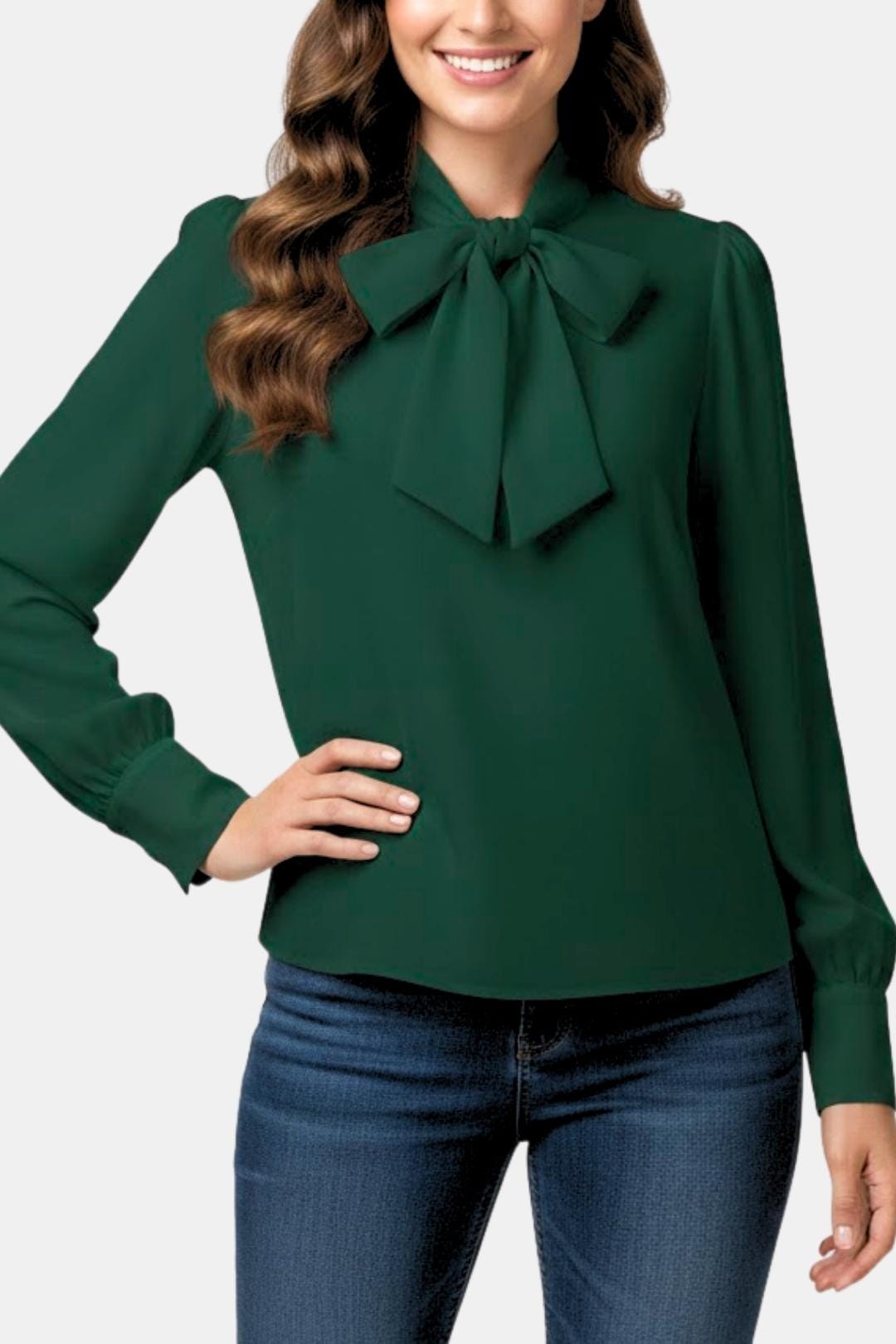Blusa para mujer con lazada y manga larga
