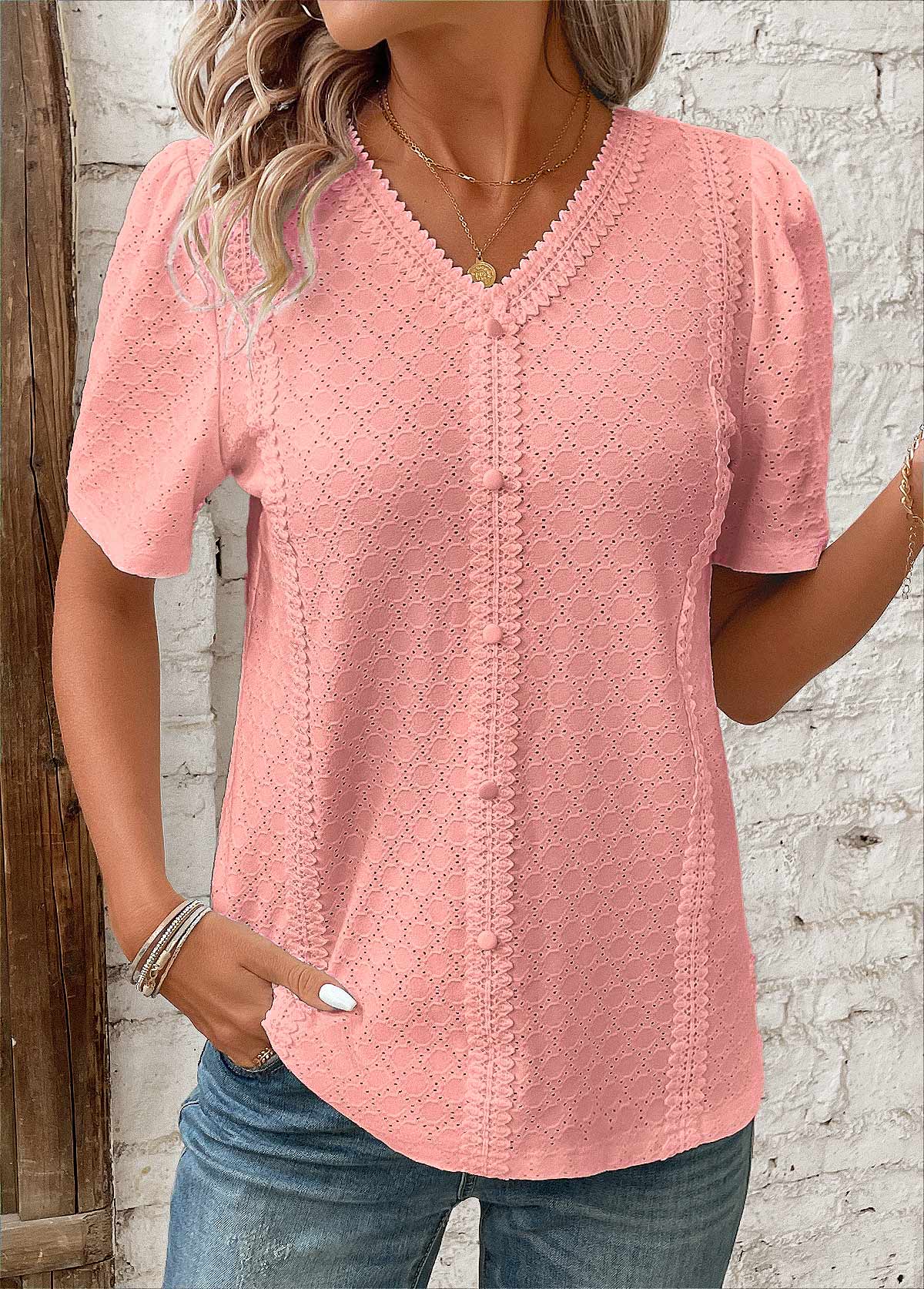 Blusa para mujer de manga corta con botones