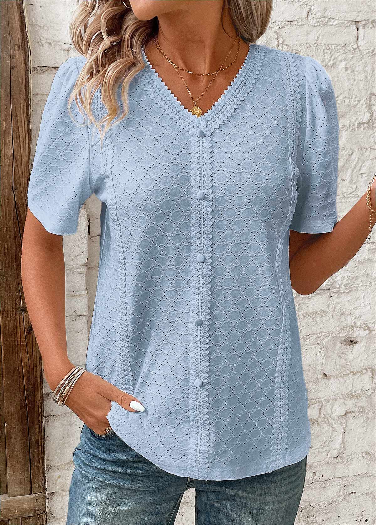 Blusa para mujer de manga corta con botones