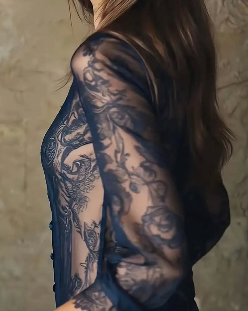 Blusa transparente con abotonadura para mujer