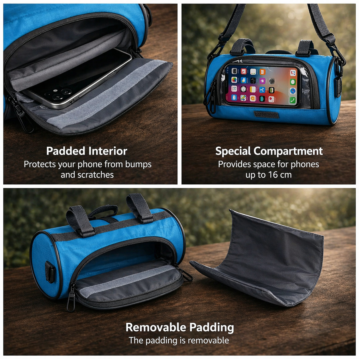 Bolsa de manillar para bicicleta | Compatible con pantalla táctil | Sistema universal de cierre de velcro