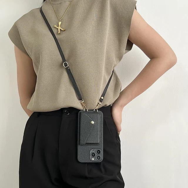 Bolso bandolera para teléfono con compartimento para tarjetas y correa