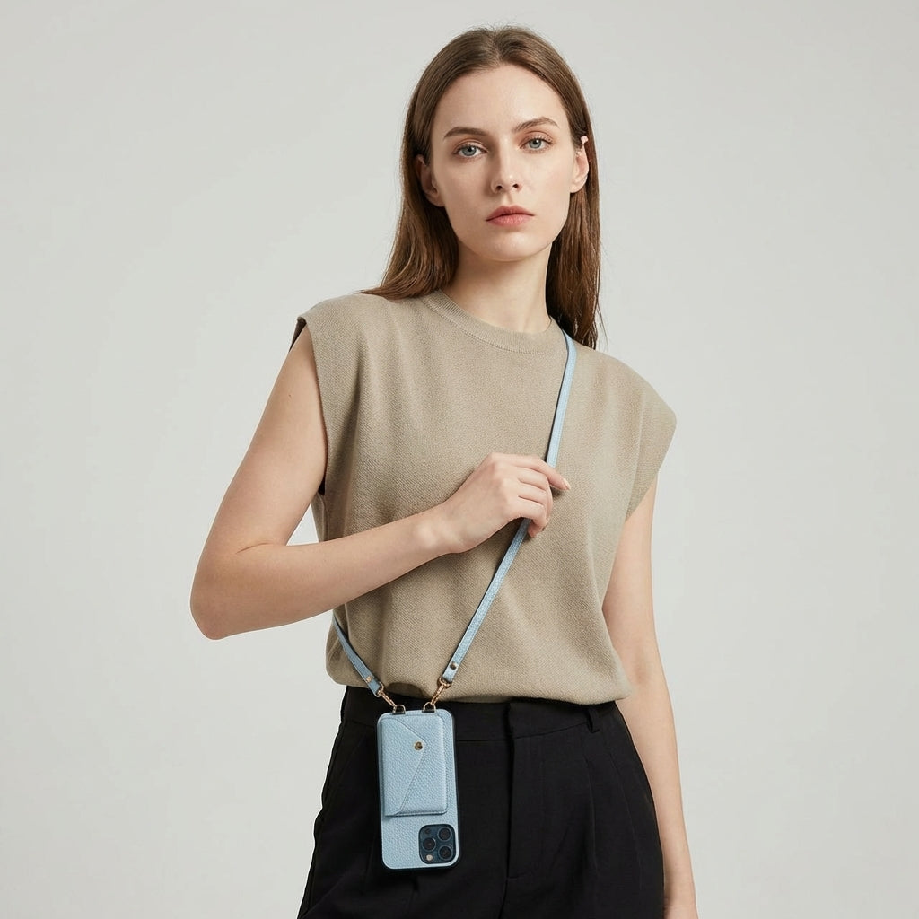 Bolso bandolera para teléfono con compartimento para tarjetas y correa