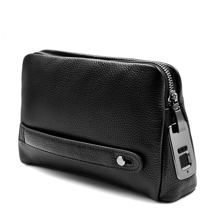 Bolso de mano antirrobo de piel para hombre con candado de huella dactilar – Azul oscuro
