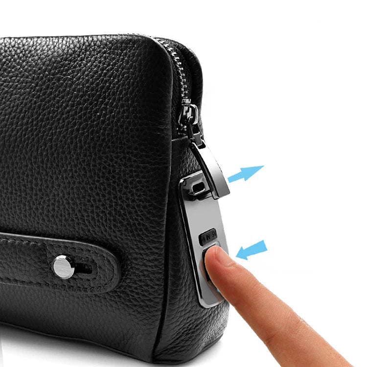 Bolso de mano antirrobo de piel para hombre con candado de huella dactilar – Azul oscuro