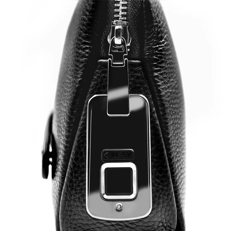 Bolso de mano antirrobo de piel para hombre con candado de huella dactilar – Azul oscuro