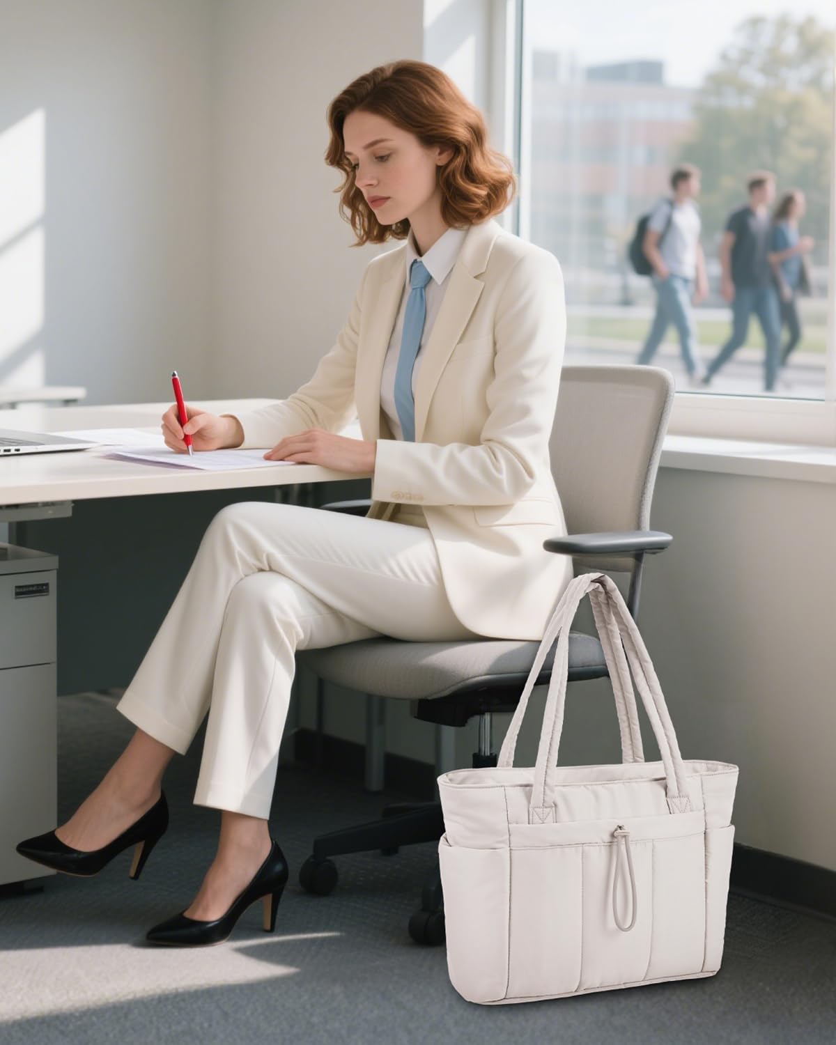 Bolso Tote Acolchado con Compartimento para Portátil y Portavasos