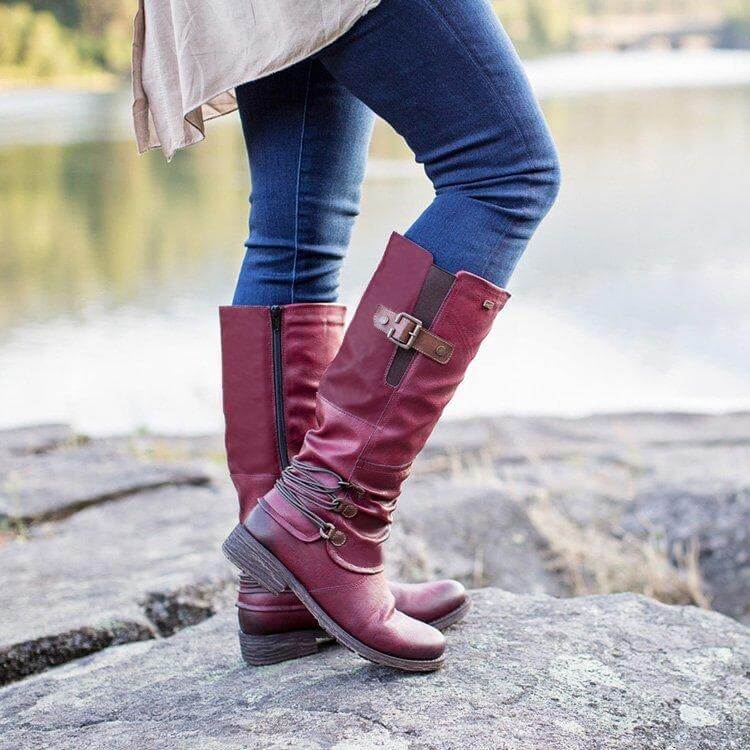 Botas altas de cuero vintage con cremallera – Modernas y cómodas