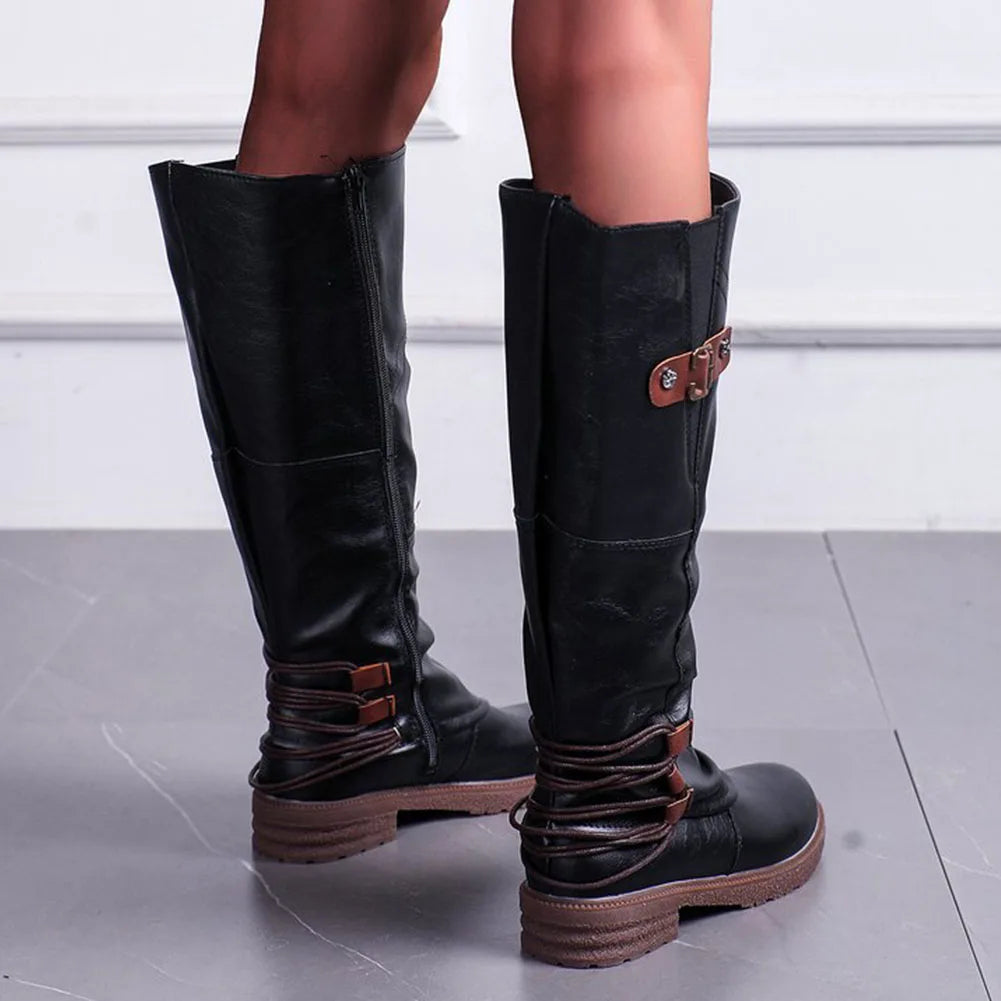 Botas altas de cuero vintage con cremallera – Modernas y cómodas