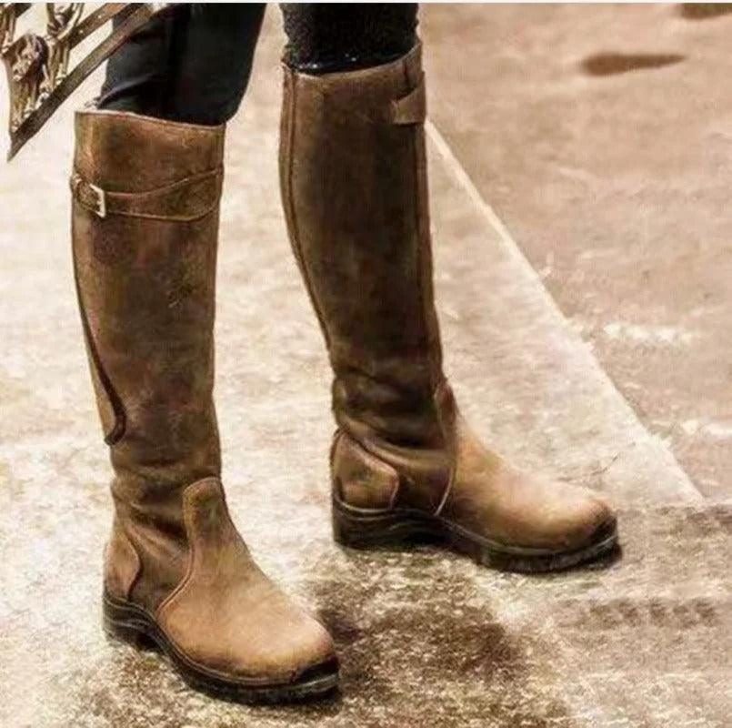 Botas altas de equitación de invierno para mujer impermeables con detalle de hebilla